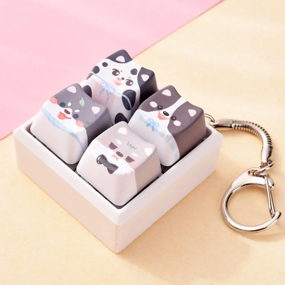 4-Tasten-Welpen-Tastenkappen-Schlüsselanhänger, Kawaii-Entspannungstasten-Fidget-Schlüsselanhänger, kreatives, tragbares mechanisches Tastatur-Set, Geschenk für Freunde – Detail 8