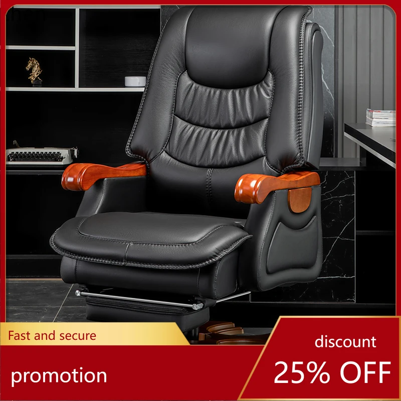 

HXL Genuine Leather Home Computer Chair Comfortable Office Chair Business Reclining Swivel Chair with Backrest