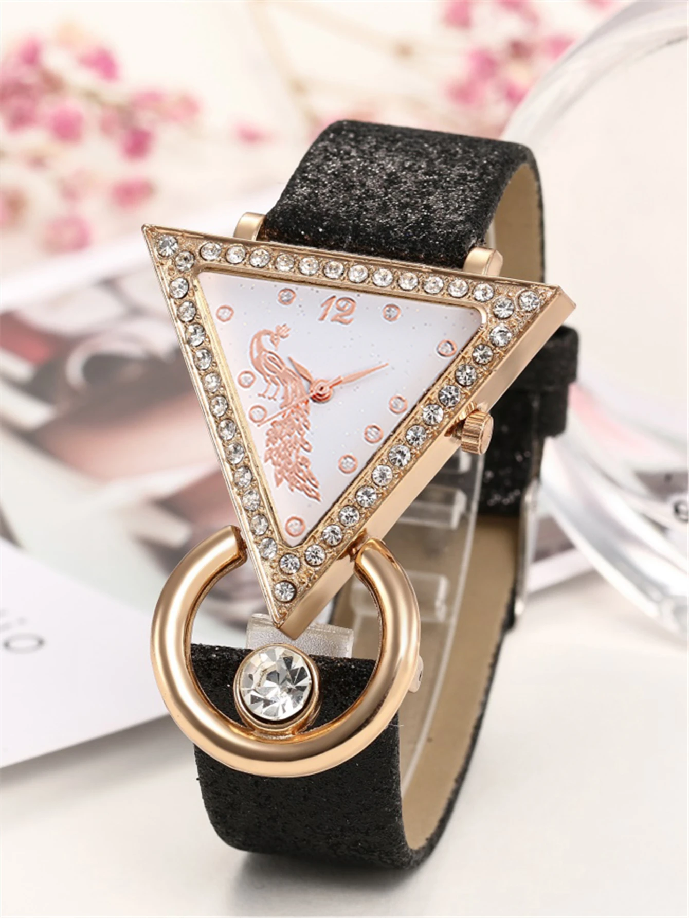 Luxury women\'s rhinestone quartz belt watch+jewelry set