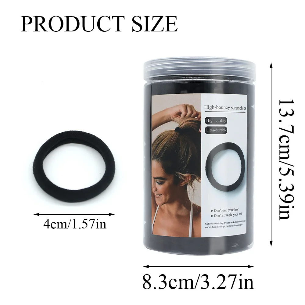 Lazos para el cabello negros, paquete de 200, contenedor de plástico, bandas elásticas con bucle de rizo, sujeción fuerte, sin daños, opciones de color
