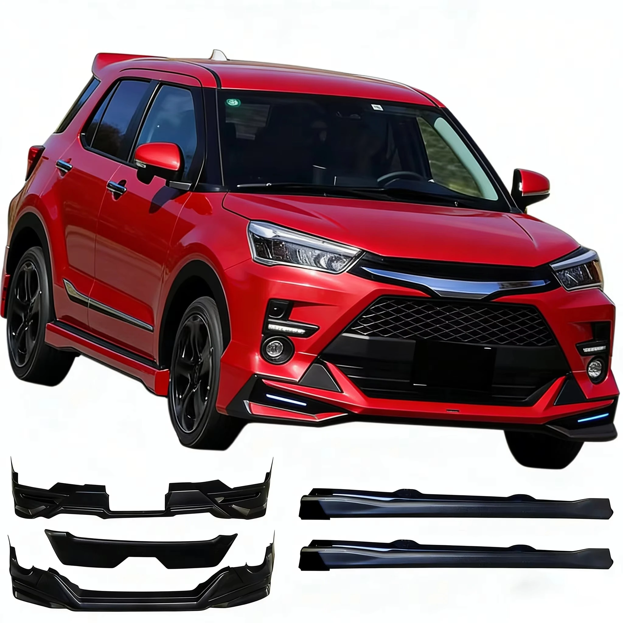 Car Body Kit for Toyota Raize 2019-2021 No Color Car Bodykit ABS Plastic Front Lip Rear Lip & Side Skirts Parts Accessory