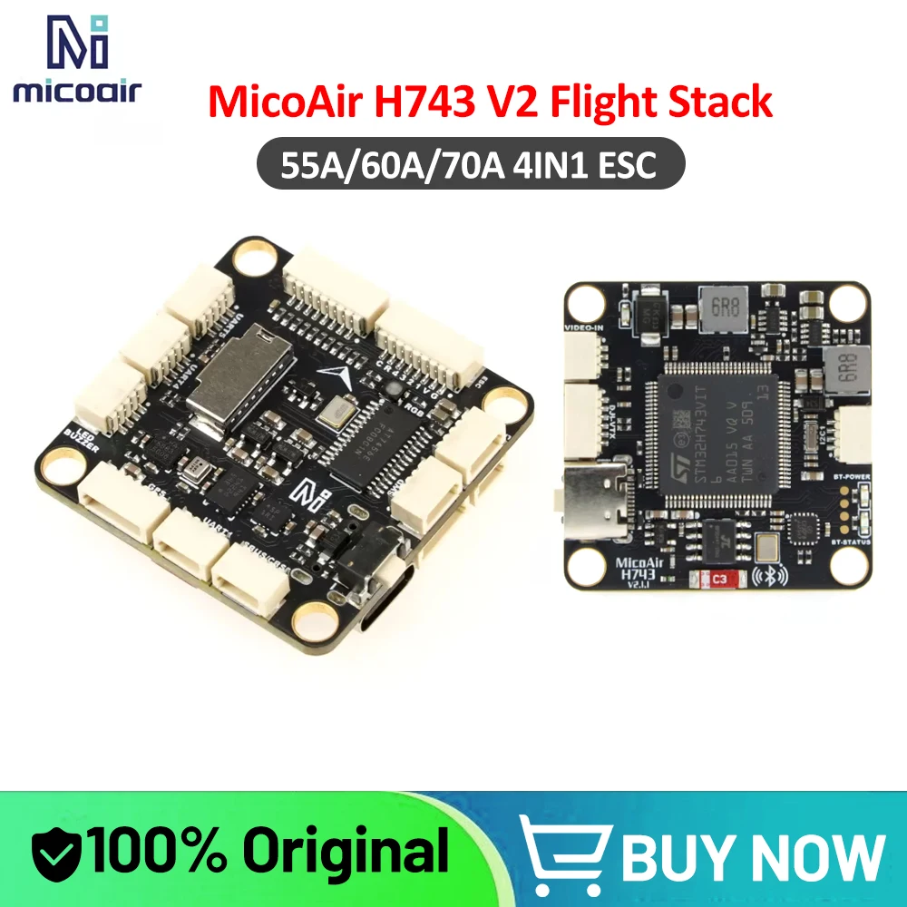 MicoAir743v2 Flight Controller 55A/60A/70A 4IN1 ESC Dual IMU BT 30x30 Flight Stack Supports Ardupilot /PX4/ INAV/ Betaflight