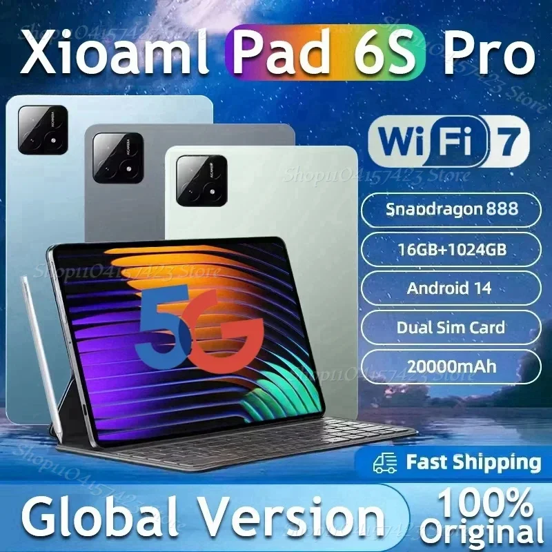 النسخة العالمية الأصلية Xioa Pad 6S Pro Tablet 11 بوصة HD 4K أندرويد 14 16GB + 1T 20000mAh 5G ثنائي الشريحة مكالمة هاتفية WiFi GPS اللوحي