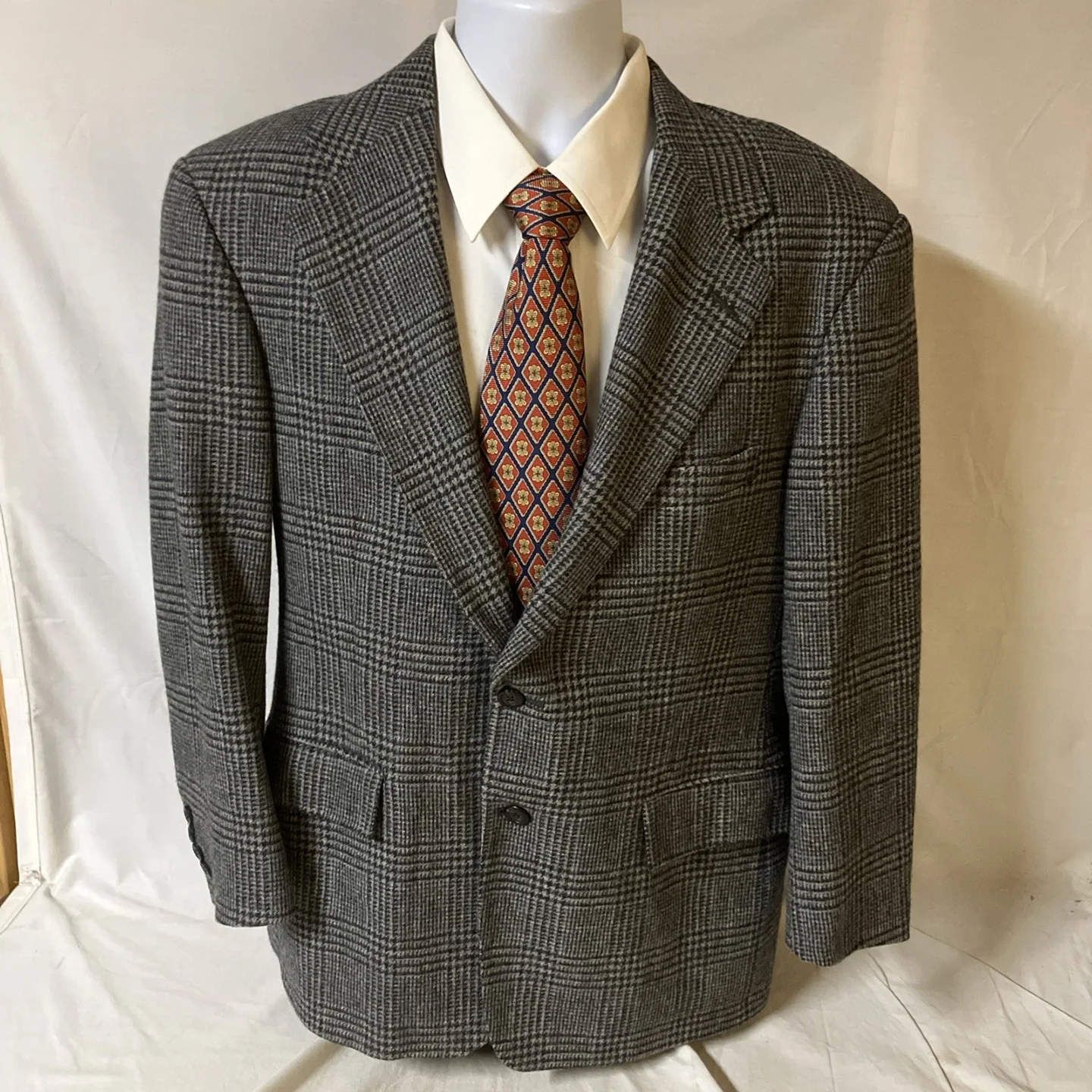 

Casual Dark Grey Men's Suits Single Breasted Winter Warm Houndstooth Jacket Business Vintage Blazers Suits Male Customized