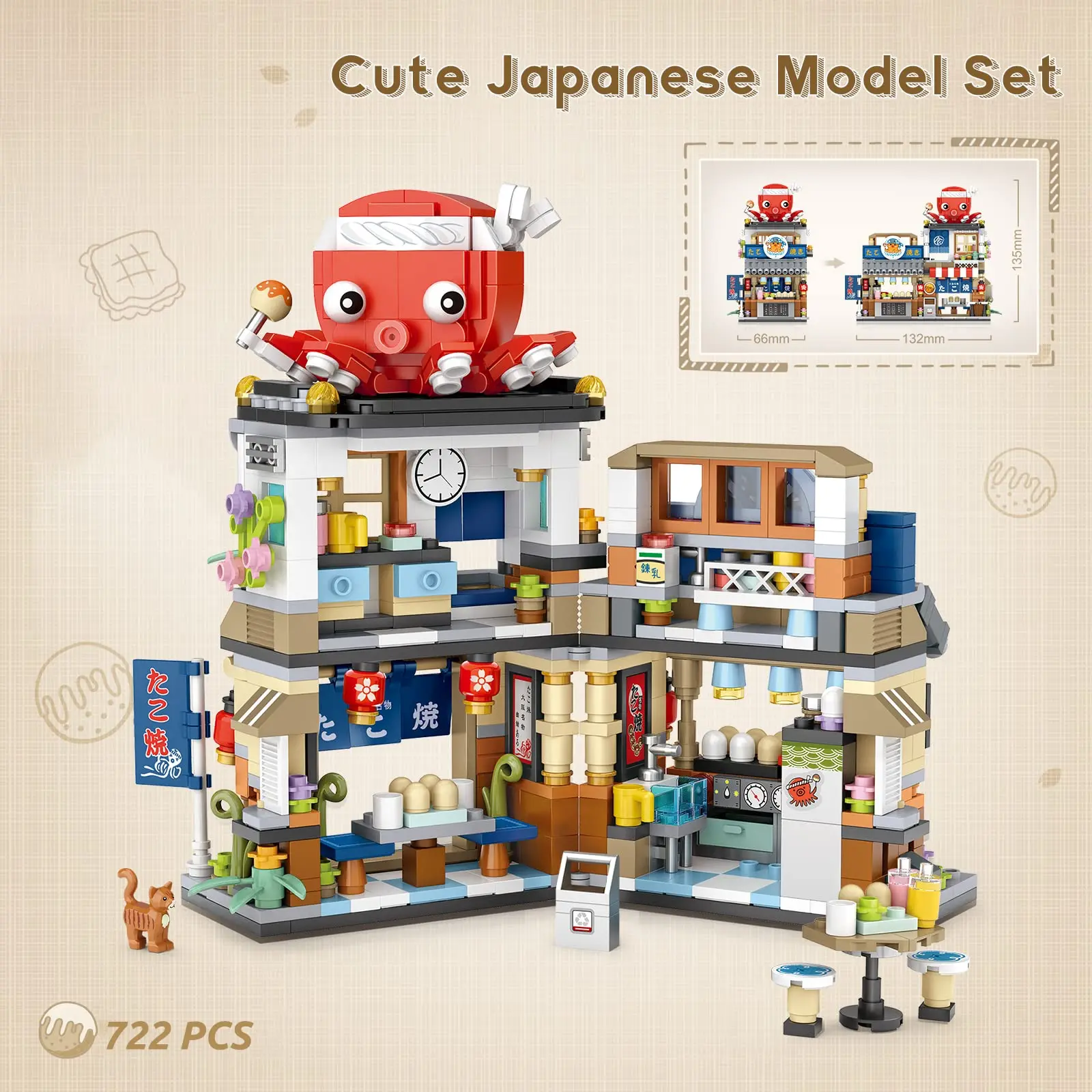 709pcs Takoyaki Store Street View Izakaya Shop Toys, MOC Construction Creative Architecture Model Set,Mini Building Blocks