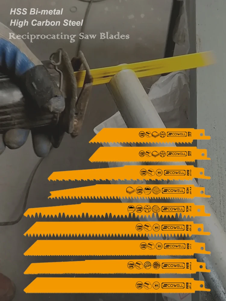 

SCOWELL 5 Pack HSS Bimetal Universal Demolition Sabre Reciprocating Saw Blades Wood Metal Cutting 5T/6T/10T/14T/18T DIY Tools
