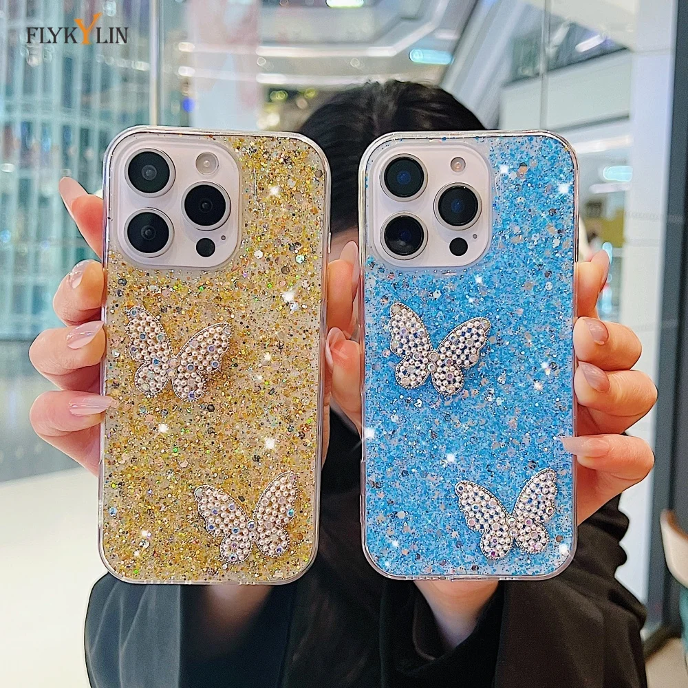 

Luxury Creative Butterfly Phone Case For Xiaomi Redmi Note 14 13 Pro Plus 4G 5G 12 Pro 11 10 9S 8 Shiny Phone Cover