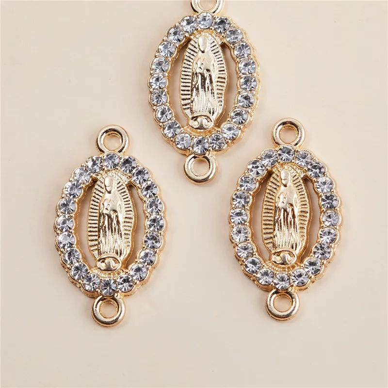 3Pcs Gold Color Crystal Oval Virgin Mary Alloy Pendant Connector Fashion Handmade Diy Bracelet Women Jewelry Accessories Making