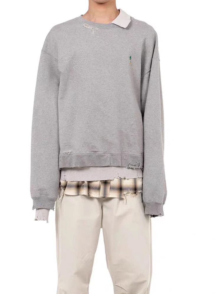 

Мужская толстовка из хлопка и полиэстера с круглым вырезом, имитация двухслойной конструкции, с дизайном для маскировки отверстий