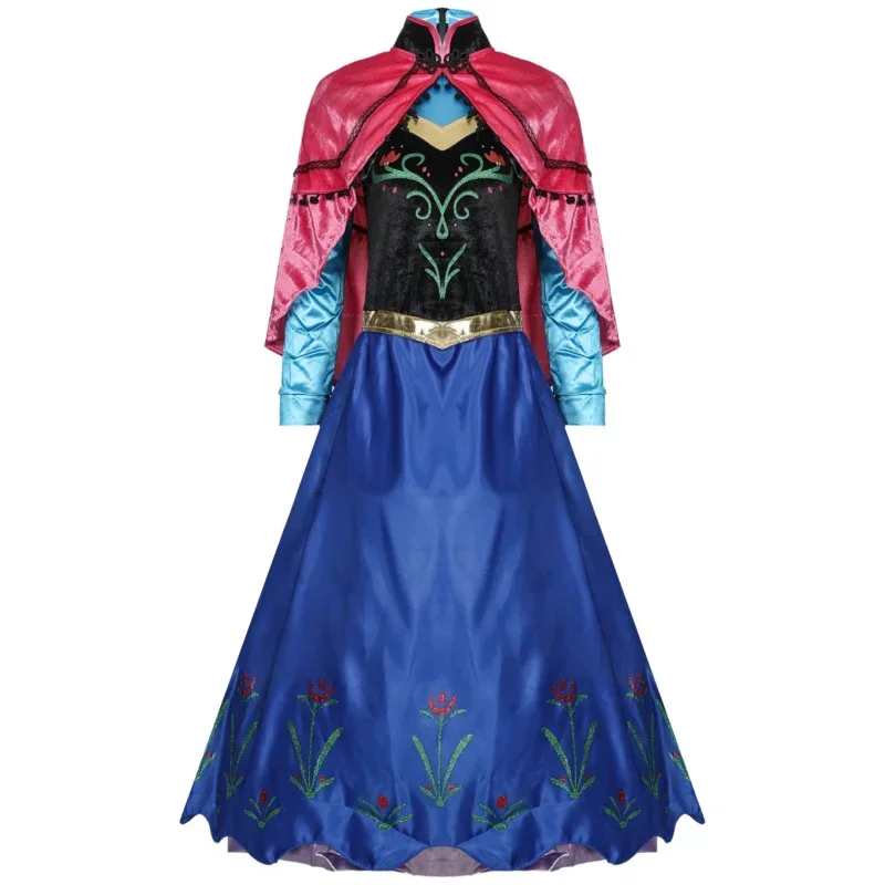 Frozen Anna Princess Long Dress Adults Snow Queen Elsa Cosplay Costume Fairy Tale Party Dresses for Women Halloween Fancy Dress