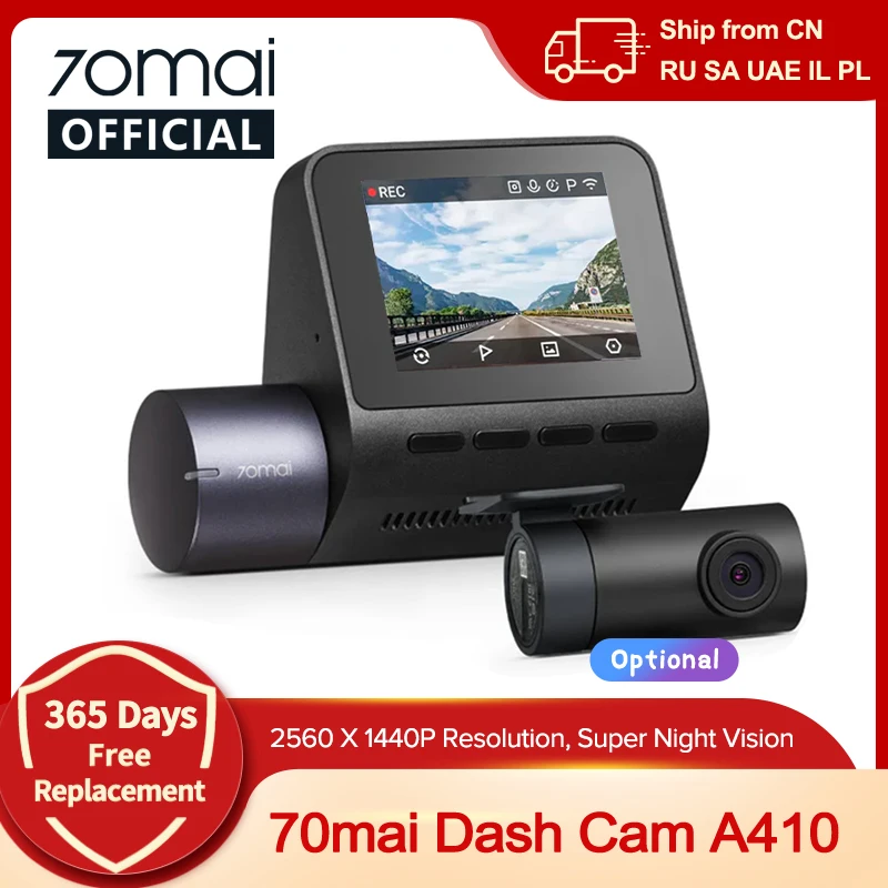 70mai Dash Cam A410 Front 1440P Rear 1080P Car DVR Upgraded Ver. of 70mai A400 Car Recorder 24H Parking Mode Support Max 256GB