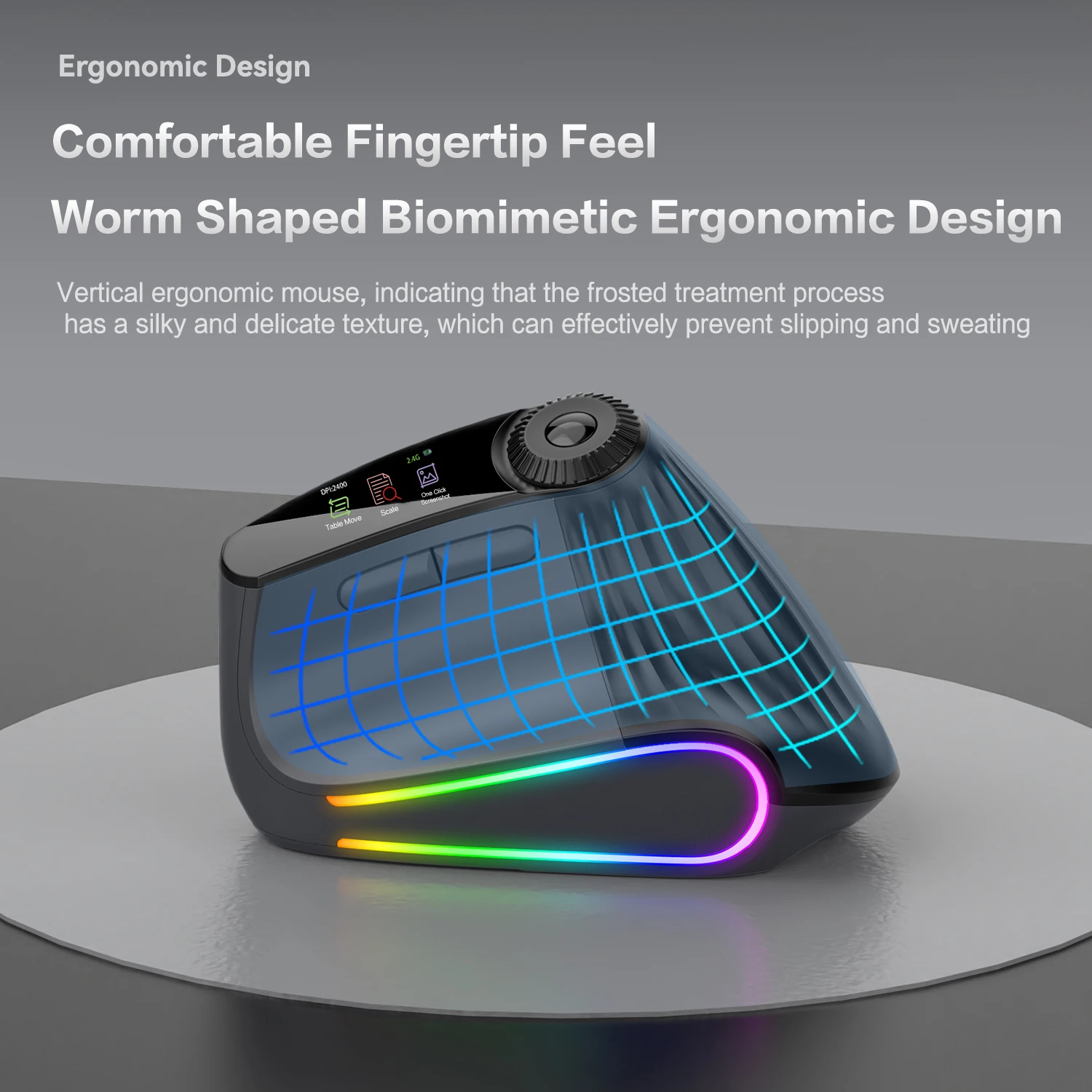 JOMAA Backlit Bluetooth Wireless Vertical Mouse With OLED Screen Rechargeable USB Wired Gaming Mouse 24000DPI Speed Roller