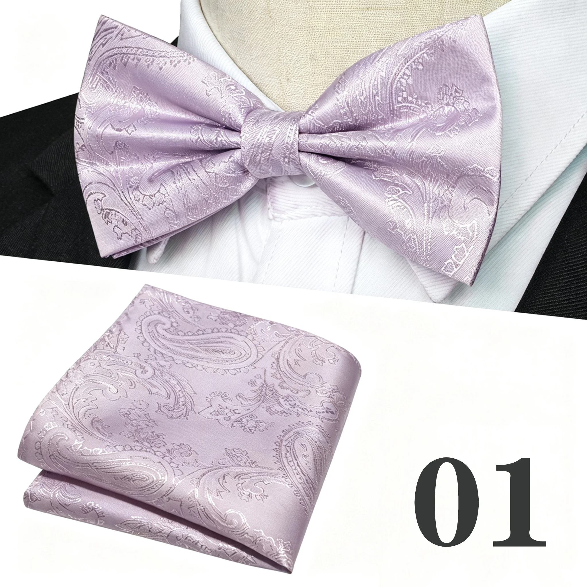 Luxuriöses Paisley-Muster Seidenfliege und passendes Einstecktuch-Set für Herren – Elegantes formelles Accessoire für Hochzeiten und Galas – Detail 8
