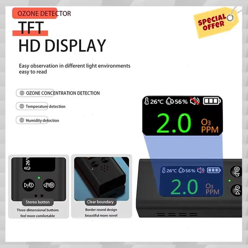 24-Hour Delivery Air Quality Detector O3 Gas/Temperature Humidity Tester Household USB Charging O3 Monitor