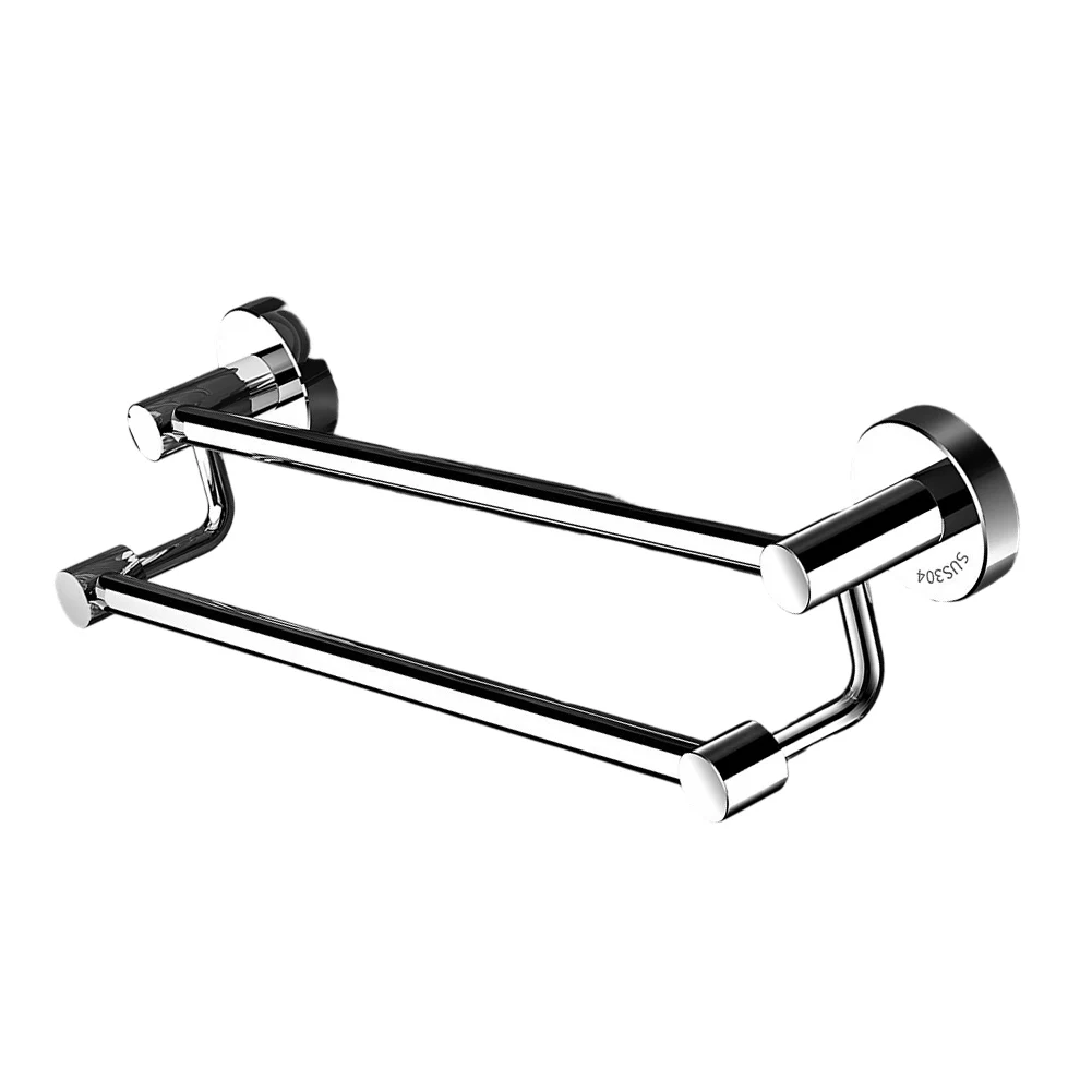 No-Drill Stainless Steel Double Towel Rack for Bathroom Use Rust-Resistant Wall-Mount Alternative Without Screws or Holes