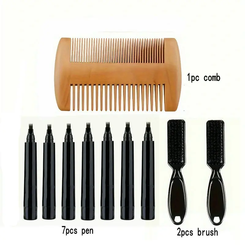 10pc Beard Filler Pen Beauty Kit Waterproof Long Lasting Coverage Natural Finish Beard Beard Eyebrow Restoration Shape Father's