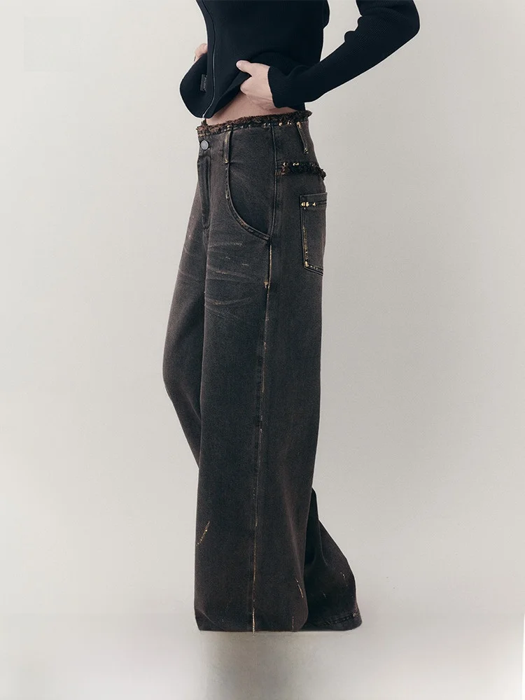 

Оригинальные свободные женские джинсы в стиле ретро с золотым штампом, длинные брюки с высокой талией, джинсовые брюки с прямыми штанинами для молодых женщин во Their Late Tw...