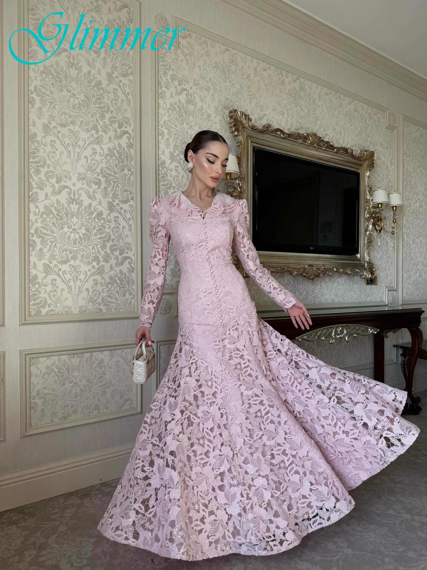 

Элегантное вечернее платье трапециевидной формы с v-образным вырезом и длинными рукавами по индивидуальному заказу, современные платья знаменитостей высокого качества, модное нежное платье для выпускного вечера