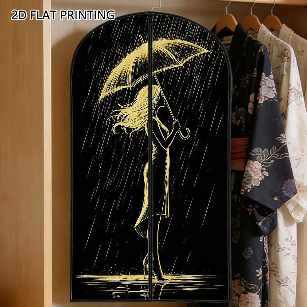 1pc Golden Rain Lady Silhouette Compressed Dust Cover Clothes Compression Hanging Storage Bag Household Wardrobe Organizer