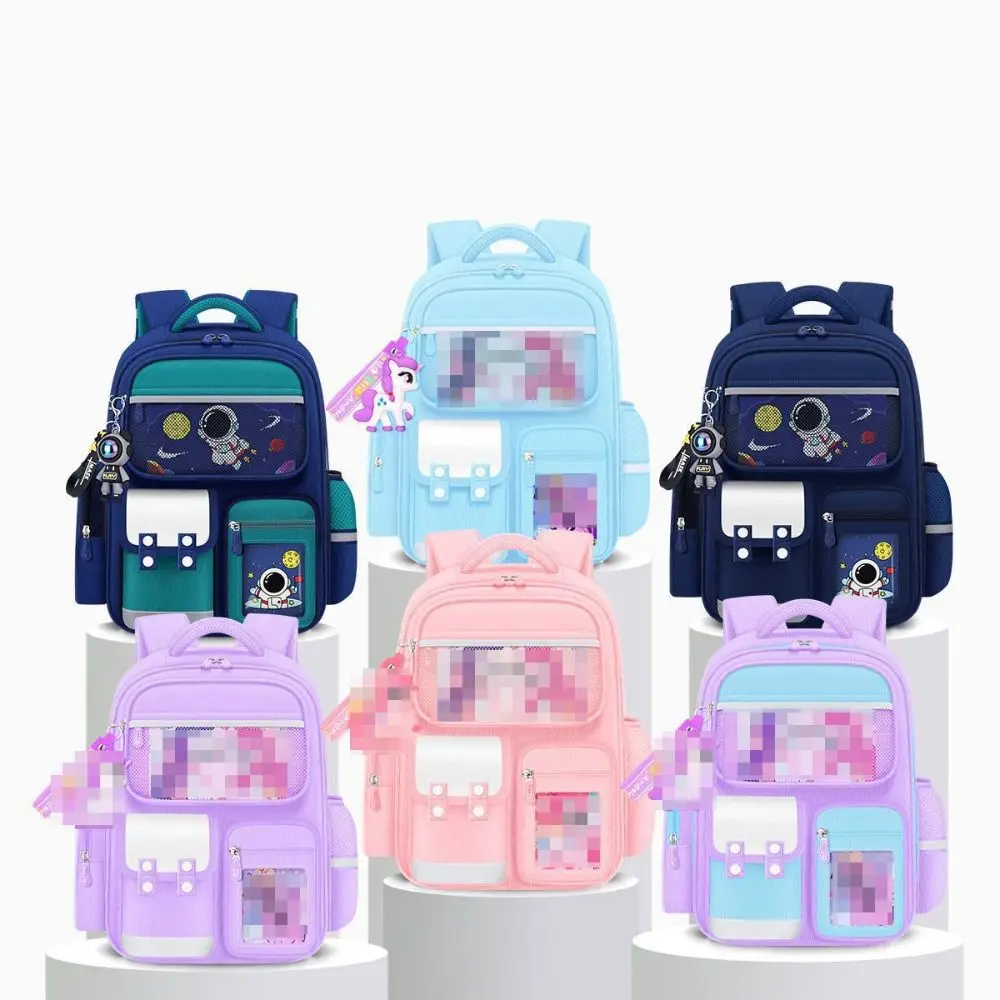 

New Reduced Burden Boys Backpack Waterproof Large Capacity Kids Backpack with Astronaut Pendant Cards Schoolbag Student
