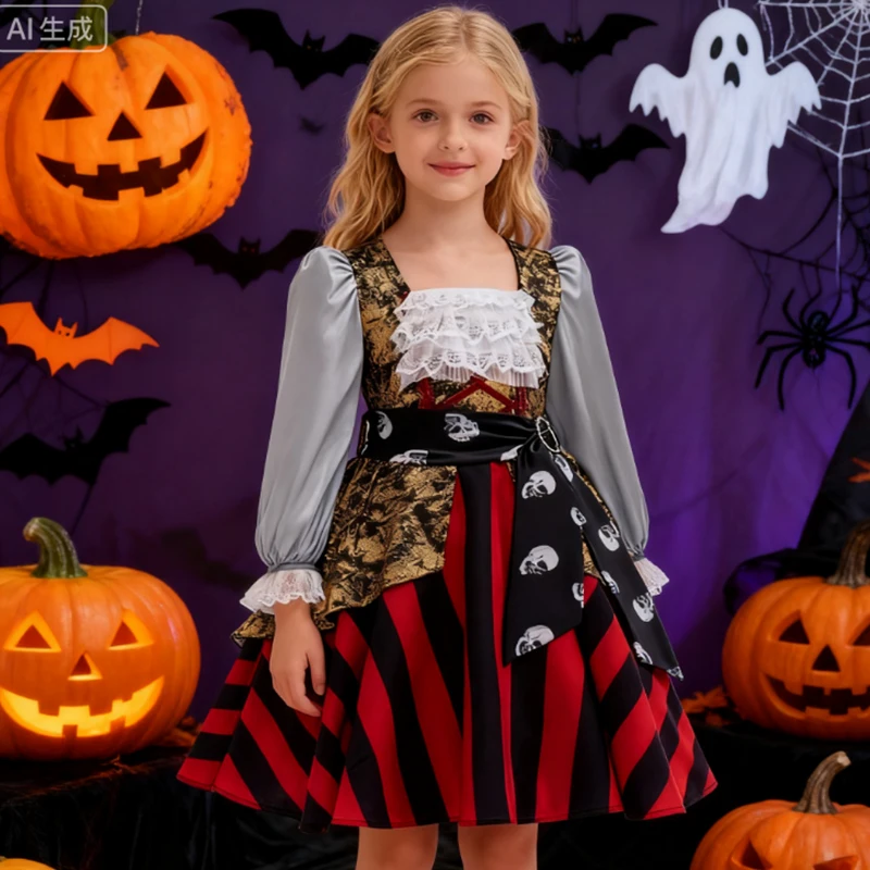 

Girls Pirate Costume Ocean Adventure Cosplay Halloween Costume Kids Disguised Pirate Princess Role Play Carnival Party Dress