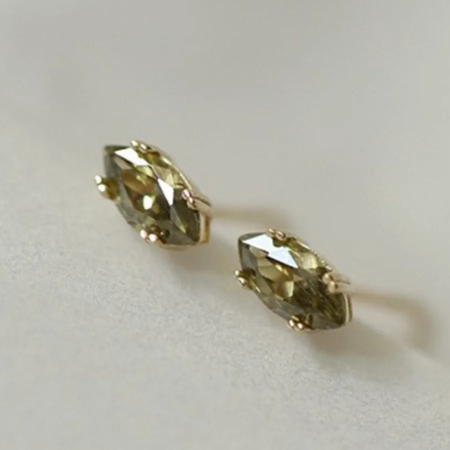925 Sterling Silver Small Rice Grain Geometric Stud Earrings for Women Emerald Green Oval Korean Earring Wedding Luxury Jewelry