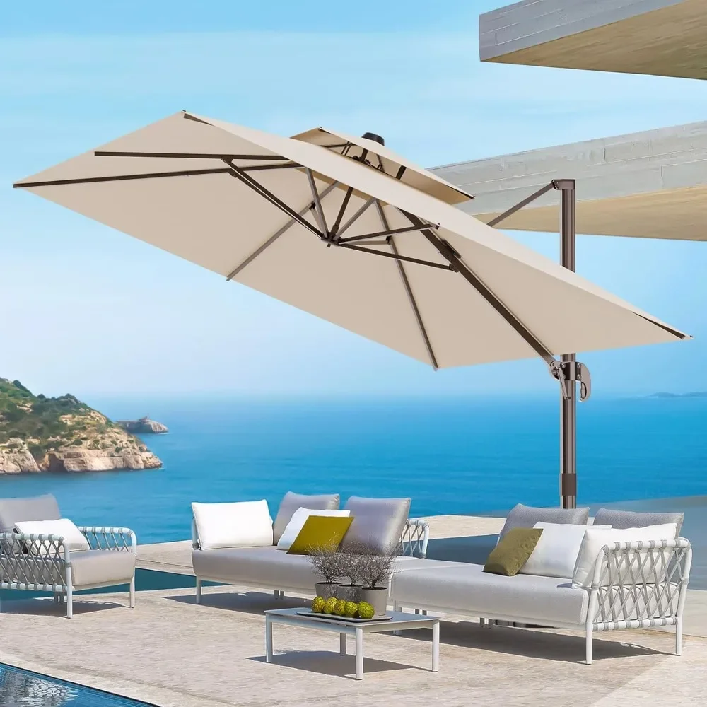 

9' X 12' Cantilever Outdoor Patio Umbrellas Double Top Large Rectangle Umbrella Heavy Duty 360°Rotation Offset Umbrella for Gard