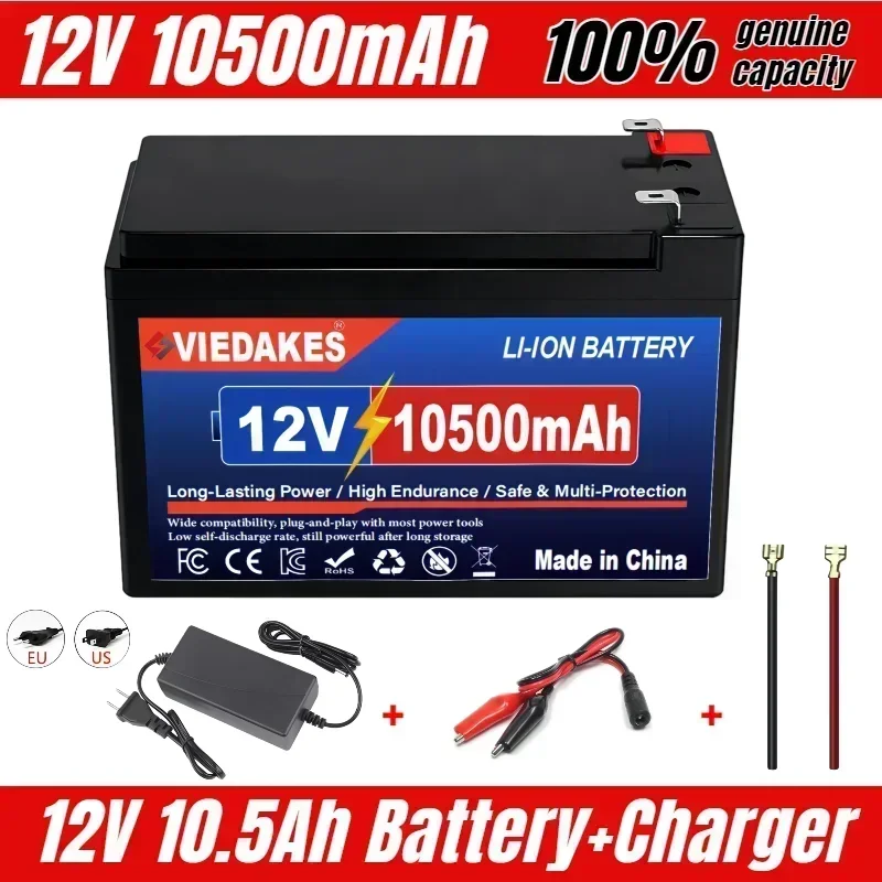   VIEDAKES 12V 100Ah LiFePO4-batterij met oplader, hoge capaciteit, snelle verzending, lithium ijzerfosfaat batterij 12V 100Ah