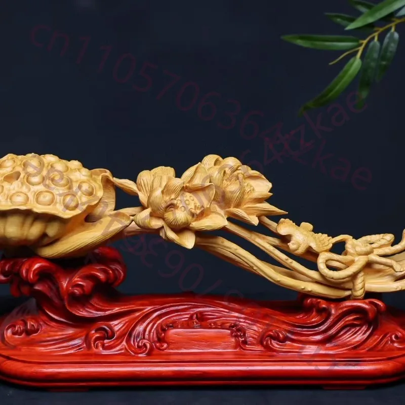 

Boxwood Wood Carving Lotus Ruyi Ornament, Creative Home Decor, Living Room Office Display, Art Sculpture Craft Gift