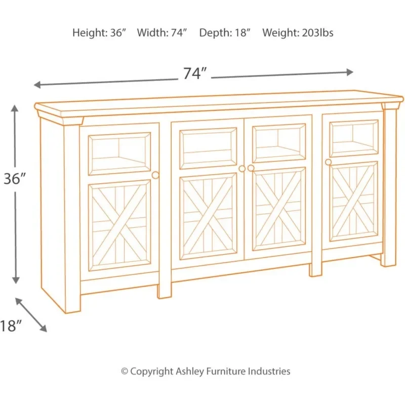 Signature Design by Ashley Bolanburg Two Tone Farmhouse TV Stand, Fits TVs up to 72", 3 Cabinets and Adjustable Storage Shelves