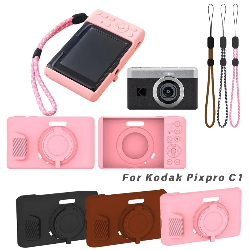 For Kodak Pixpro C1 Camera Silicone Protective Case Anti Scratch Shockproof Soft Cover Anti Slip Sleeve With Hand Strap Lanyard