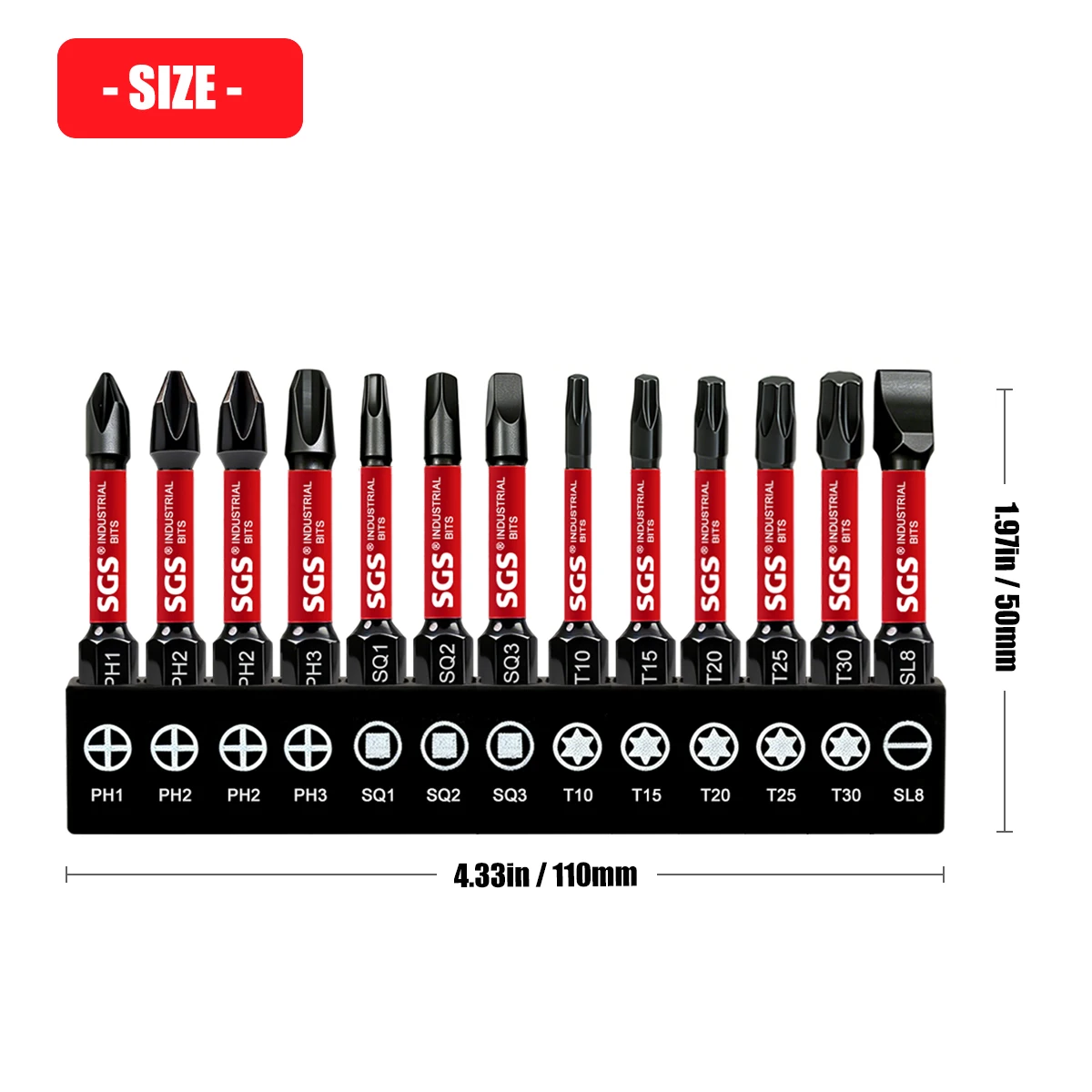 13-Piece Set of S2 Steel Impact Bits with Multiple Specifications: Phillips / Square / Torx / Flathead 50mm Magnetic Anti-Twist High-Hardness Screwdriver Bits