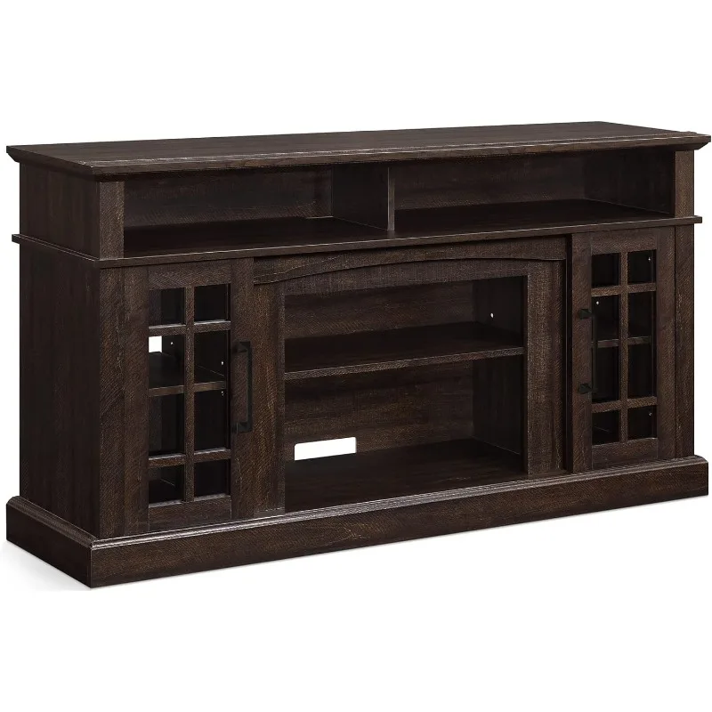 

Traditional 58 Inch Rustic Wood TV Stand for TVs up to 65 Inches with Open Storage Shelves & Cabinets