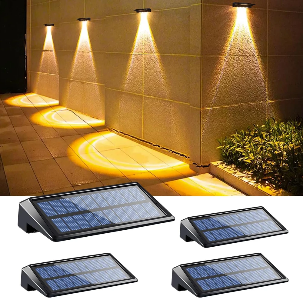 

4Leds Solar Wall Lights Outdoor Waterprood Deck Lights for Outside Fence Solar Lights for Backyard Wall Fence Deck Gutter Porch