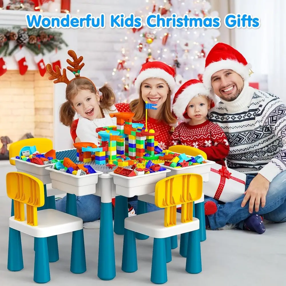 All-in-One Kids Activity Table with 152-Piece Marble Run and Building Blocks, Perfect for Toddlers Aged 3-6, STEM-Inspired Play
