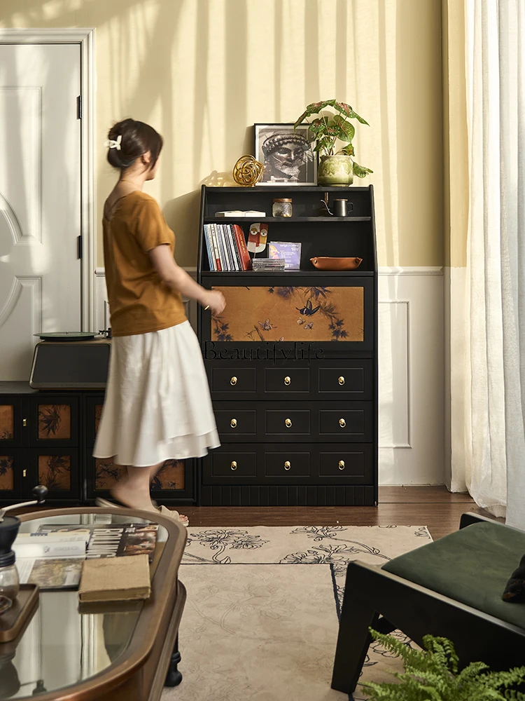 

04French retro solid wood chest display cabinet small household