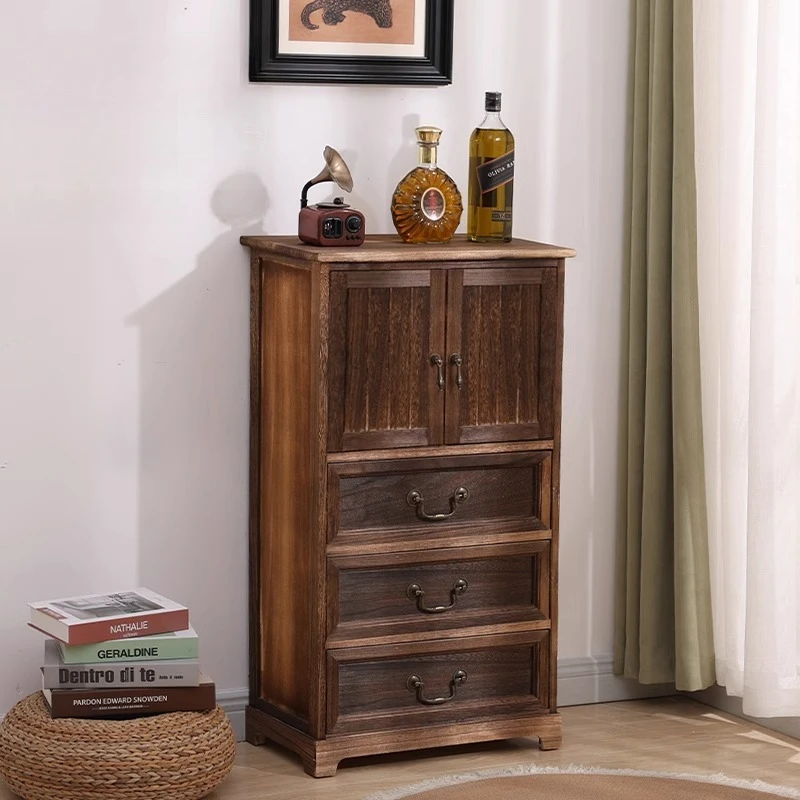 ‌Vintage American Wooden Chest‌ 5Drawer Storage Cabinet for Living Room Entryway Solid Pine Frame with Smooth Gliding Drawers