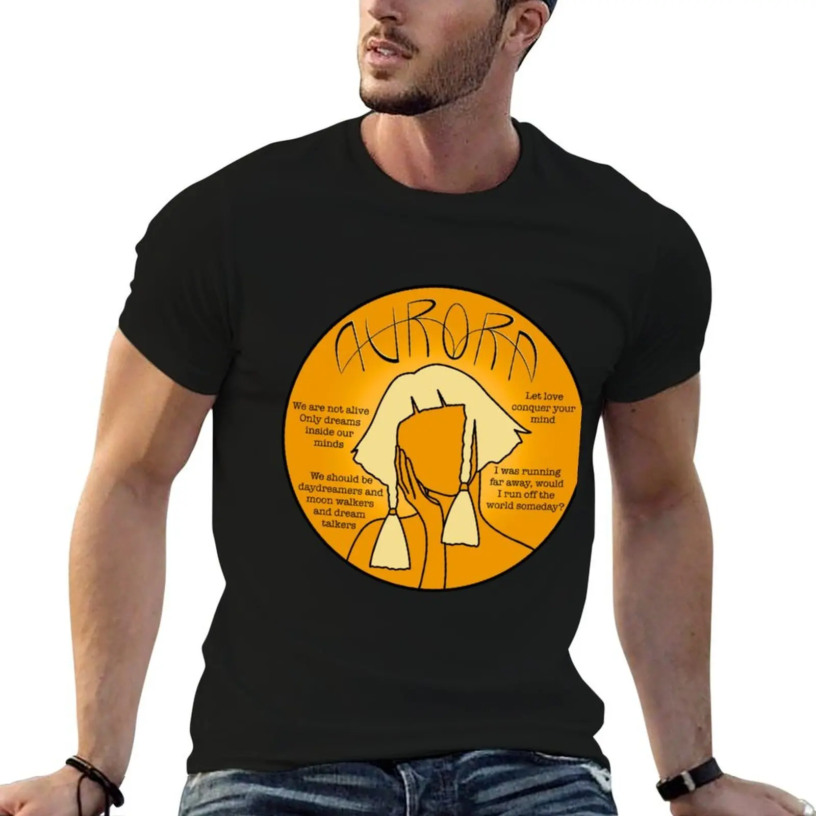 

Aurora Music Quote Design Orange T-Shirt anime t shirts for man men t shirt cotton 100% T-Shirt