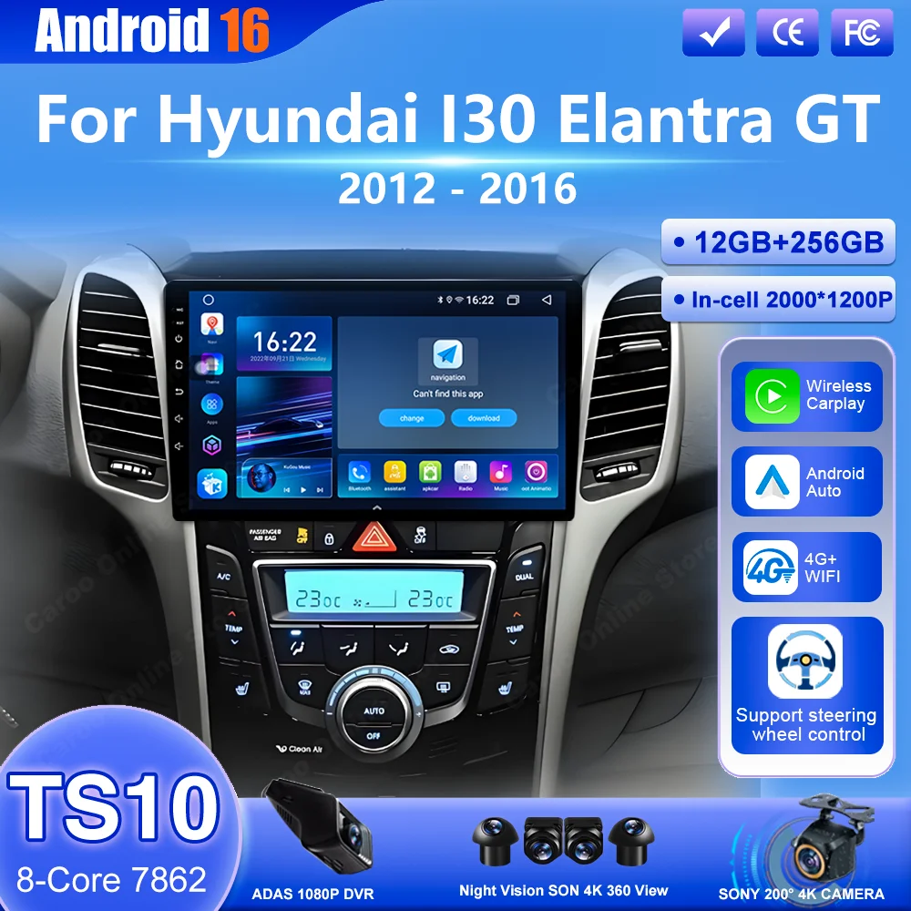 

Автомагнитола Android 16 для Hyundai I30 Elantra GT 2012-2016 с CarPlay, мультимедиа, видеоплеером, 4G, Wi-Fi и GPS