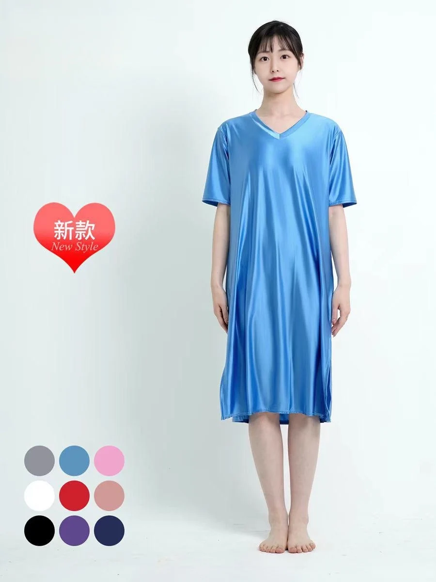 DROZNO Silk Dress V-Neck Long/Short Sleeve Comfortable Home Wear Multiple Sizes & Colors Available Beautiful Big Size Silk Dress