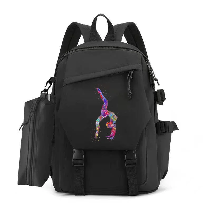 Fashion Women Bookbag Watercolor Gymnastics Backpack for Teenager Girl College Black School Bag Gymnastics Trend Student Mochila