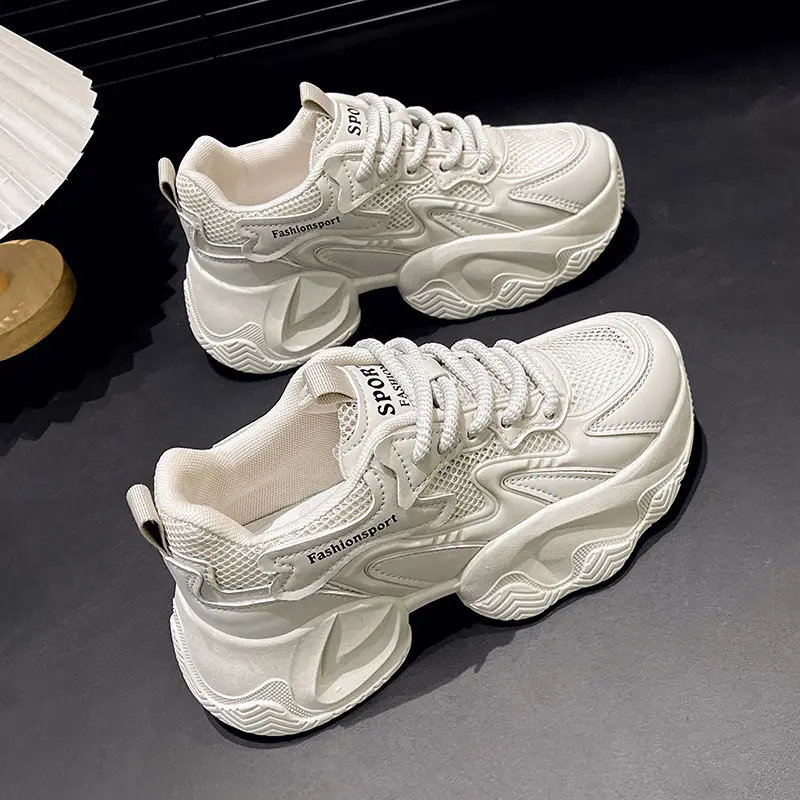 

Women Dad Shoes 2025 Summer New Breathable Mesh Thick Sole Height Increase Petite Casual Sneakers Fashion Versatile