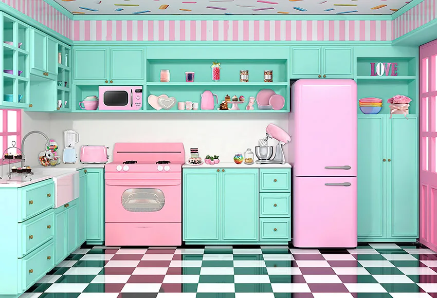 Mehofond Photography Background Mis Pastelitos Kitchen Pink Girls Cooking Baking Happy Birthday Cake Table Backdrop Photo Studio