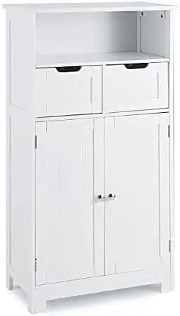 

Bathroom Cabinet, Floor Cabinet Cupboard, Wood Linen Cabinet with Doors and Adjustable ,Wood Freestanding Cupboard for Living R