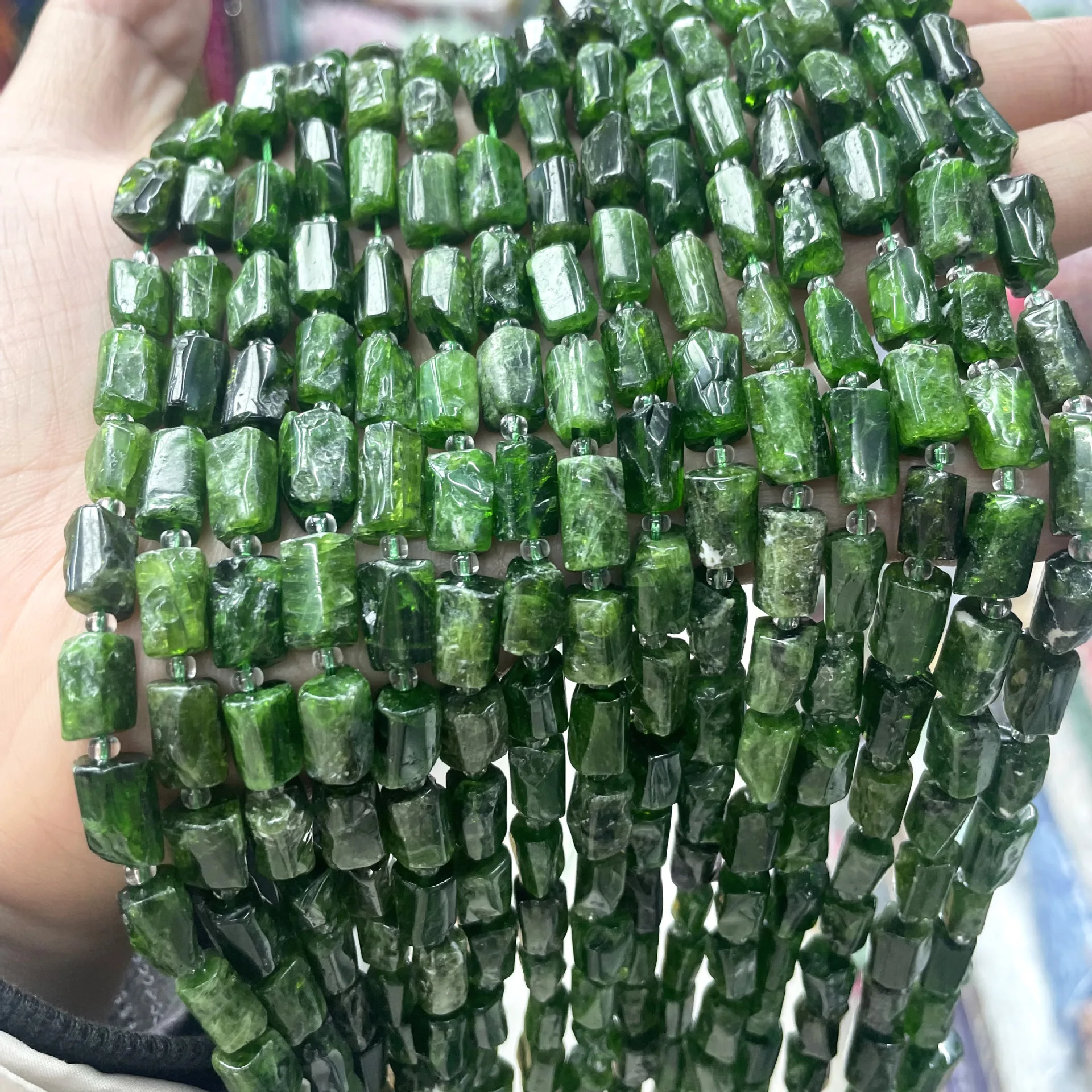 Natural Raw Diopside Faceted Cylindrical Emerald Loose Beads  Handmade DIY Bracelet Necklace Jewelry Beads for Jewelry Making