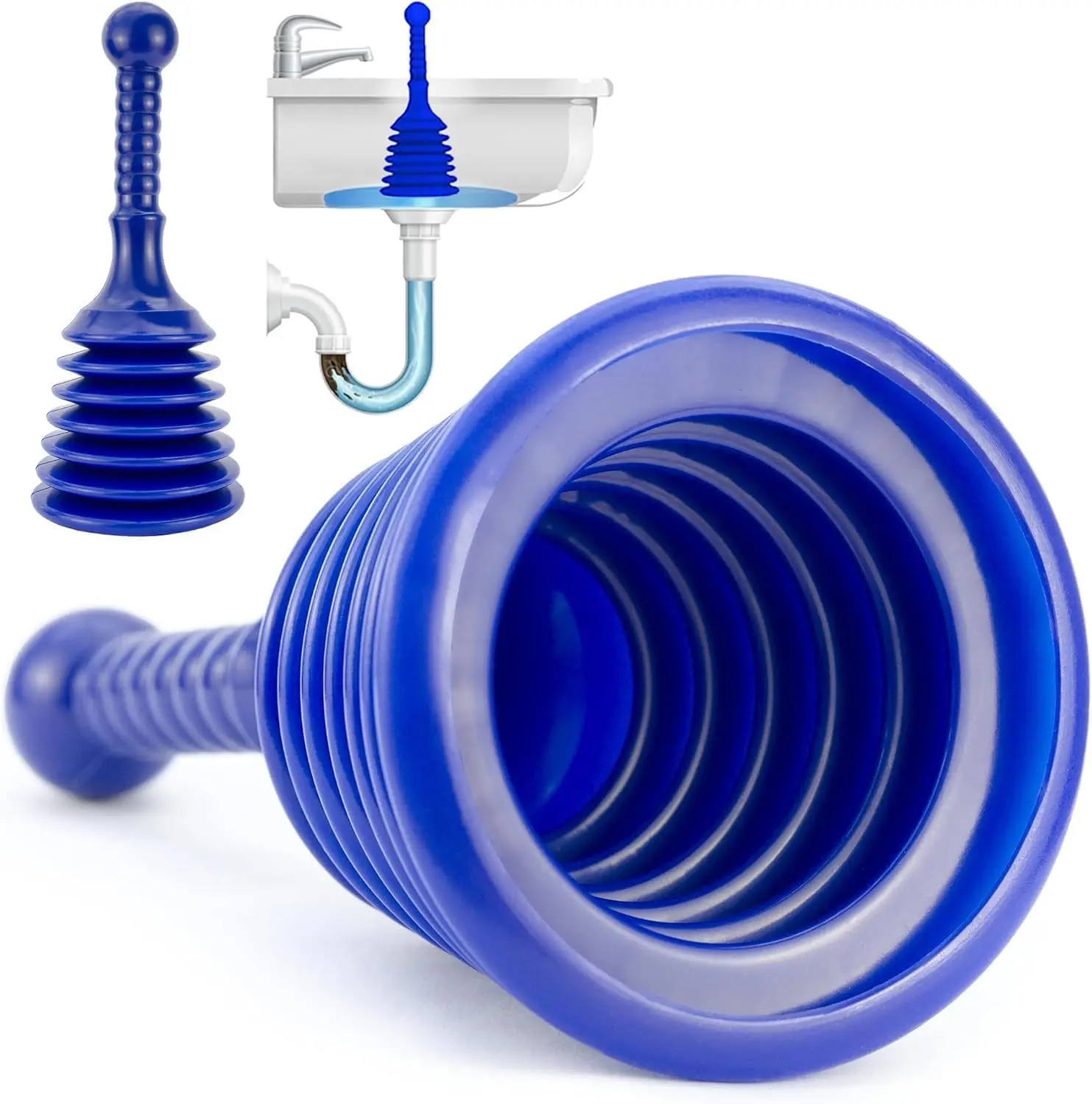 

Sink Plunger Kitchen - Powerful Clog Remover for Bathroom, Bathtub or Shower - Heavy Duty Bellows Plunger - Blue