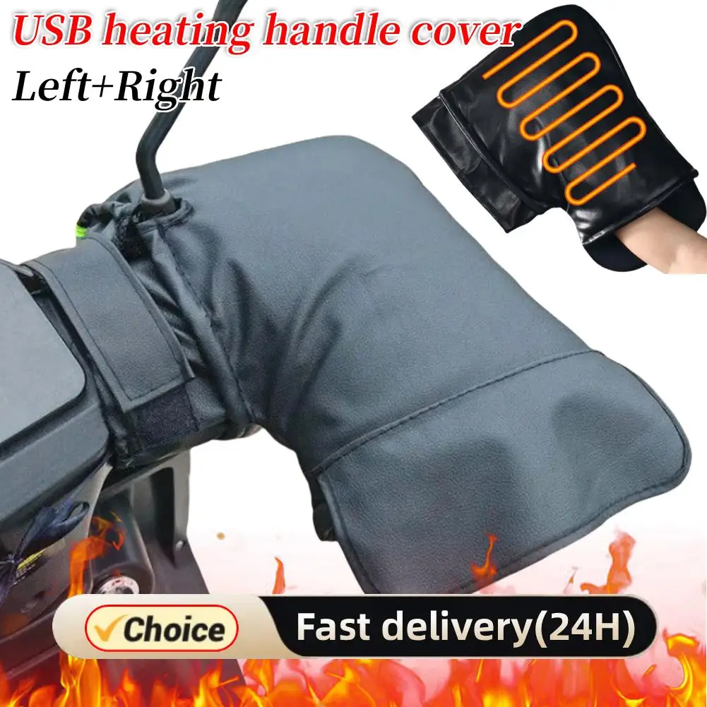Motorbike Heated Handle Grip Gloves Waterproof Motorcycle Heating Warm Muffs USB Charging Reflective Snowmobile Bike Accessories