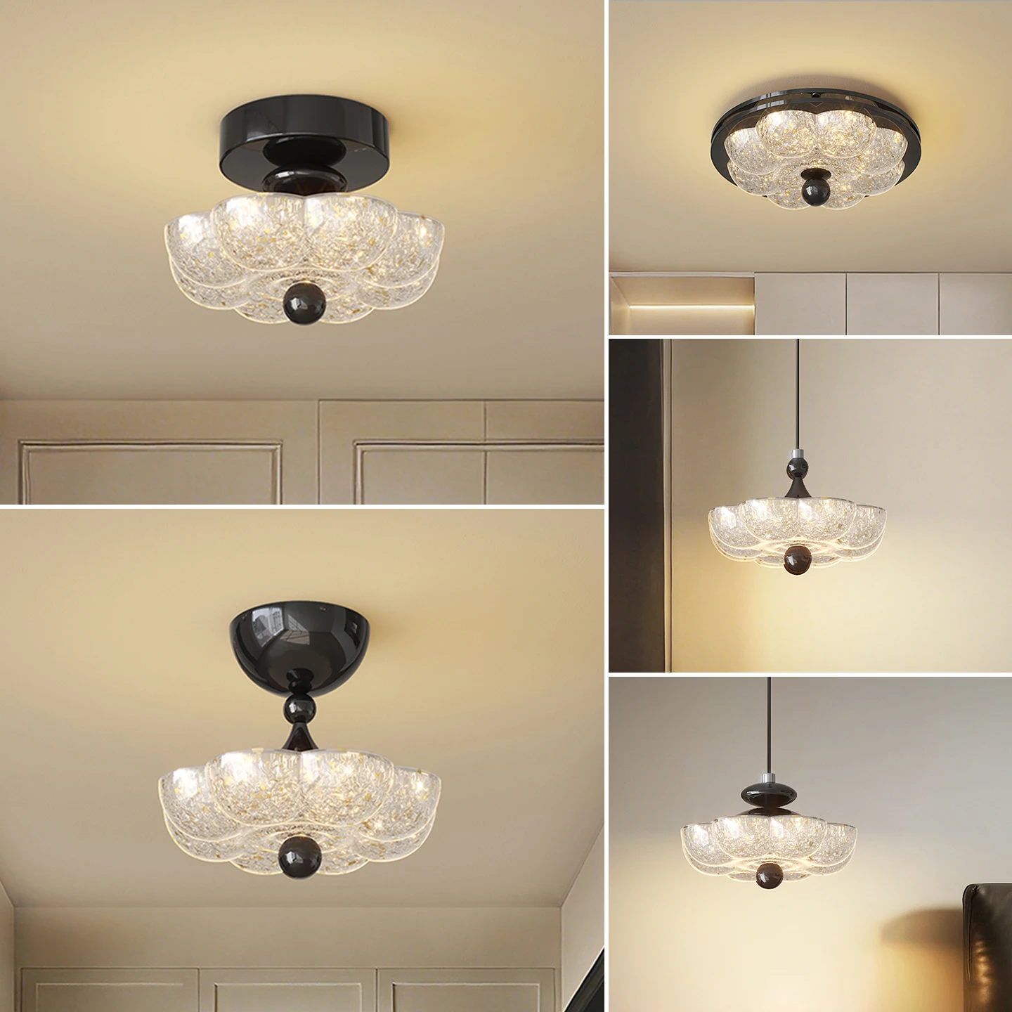 Led Bedroom Ceiling Light Retro Light Luxury High-end Crystal Sand Bubble Ceiling Lamp Simple Modern Home Interior Lighting Lamp