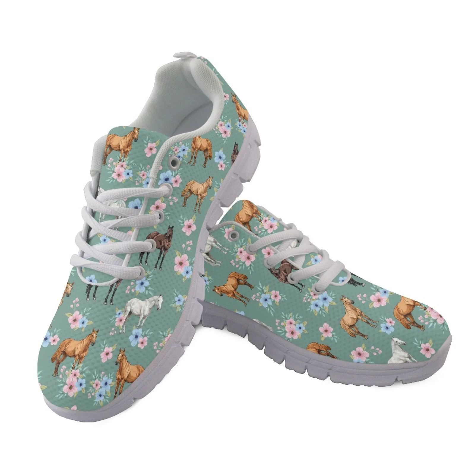 Coloranimal Floral Horse Lace Up Trainers Footwear for Womens Mesh & EVA Sole Walking Shoes 2026 Trending