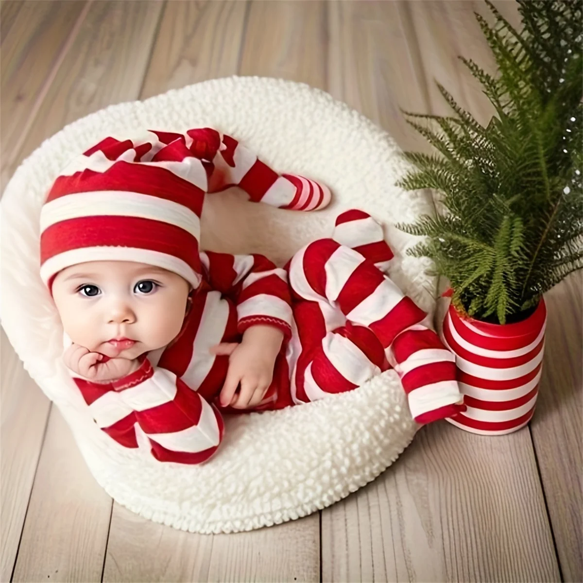 Ylsteed Neugeborener roter Weihnachtsoverall mit Mütze und Kragen, Baby-Fotografie-Requisiten, Säuglingsschieß-Outfit, Weihnachtsthema